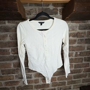 Women's White Long Sleeve Bodysuit